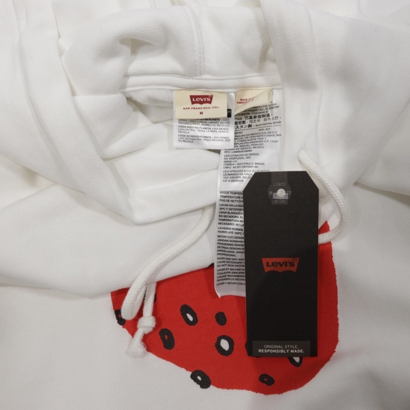 Levi's Women's Raw edge Hem Graphic Cropped Fleece Pullover Hoodie White Size M - Picture 7 of 9